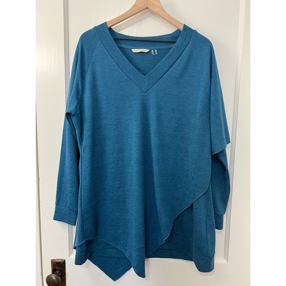Soft Surroundings Madison Cape Tunic Teal Blue Asymmetrical Sweater - Women's XL